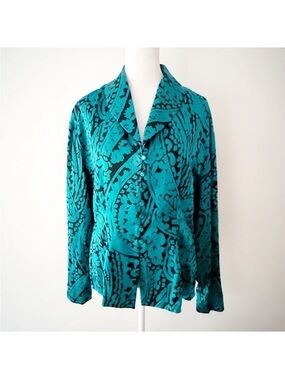 Vintage Women Y2K Silk Artsy Button Down Top Size 6 Grunge Whimsical Office Work